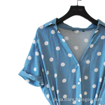 100% Viscose Print Spot V Neck Lady Dress